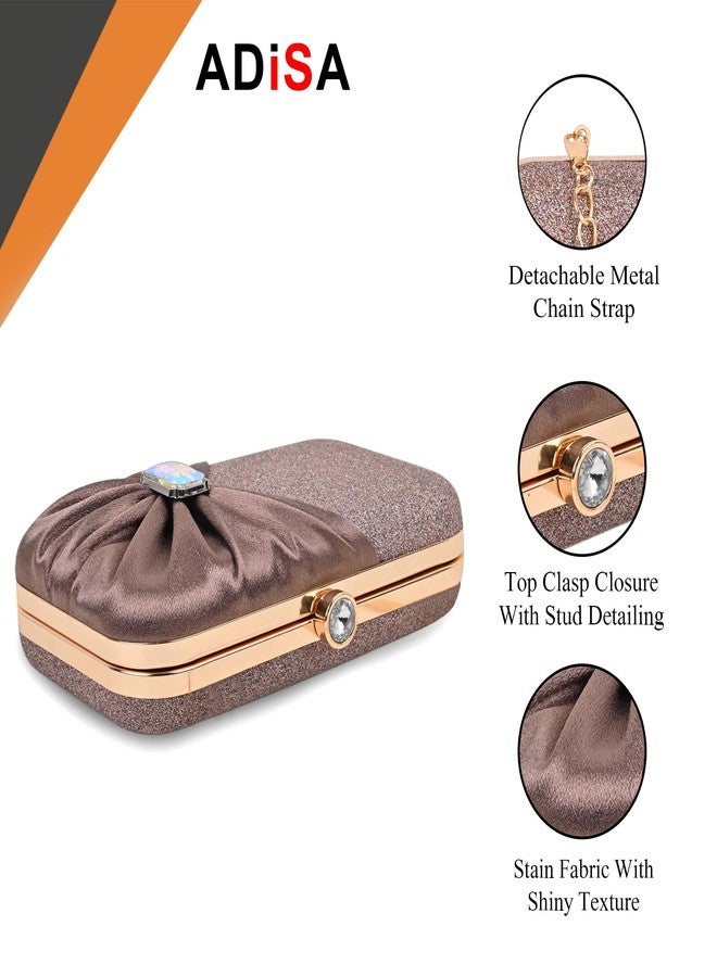 ADISA Studded formal party clutch with gold chain for women and girls (CL107-COP) - Image 3